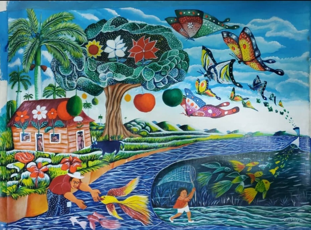 Acrylic On Canvas by Julio Breff cuban art 31×23 In T SOÑANDO Y MARIPOSEANDO