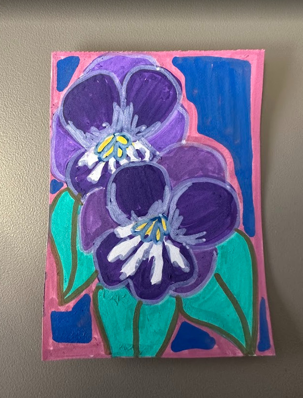 ACEO original art card New Jersey State Flower Violet (30/50) purple, green