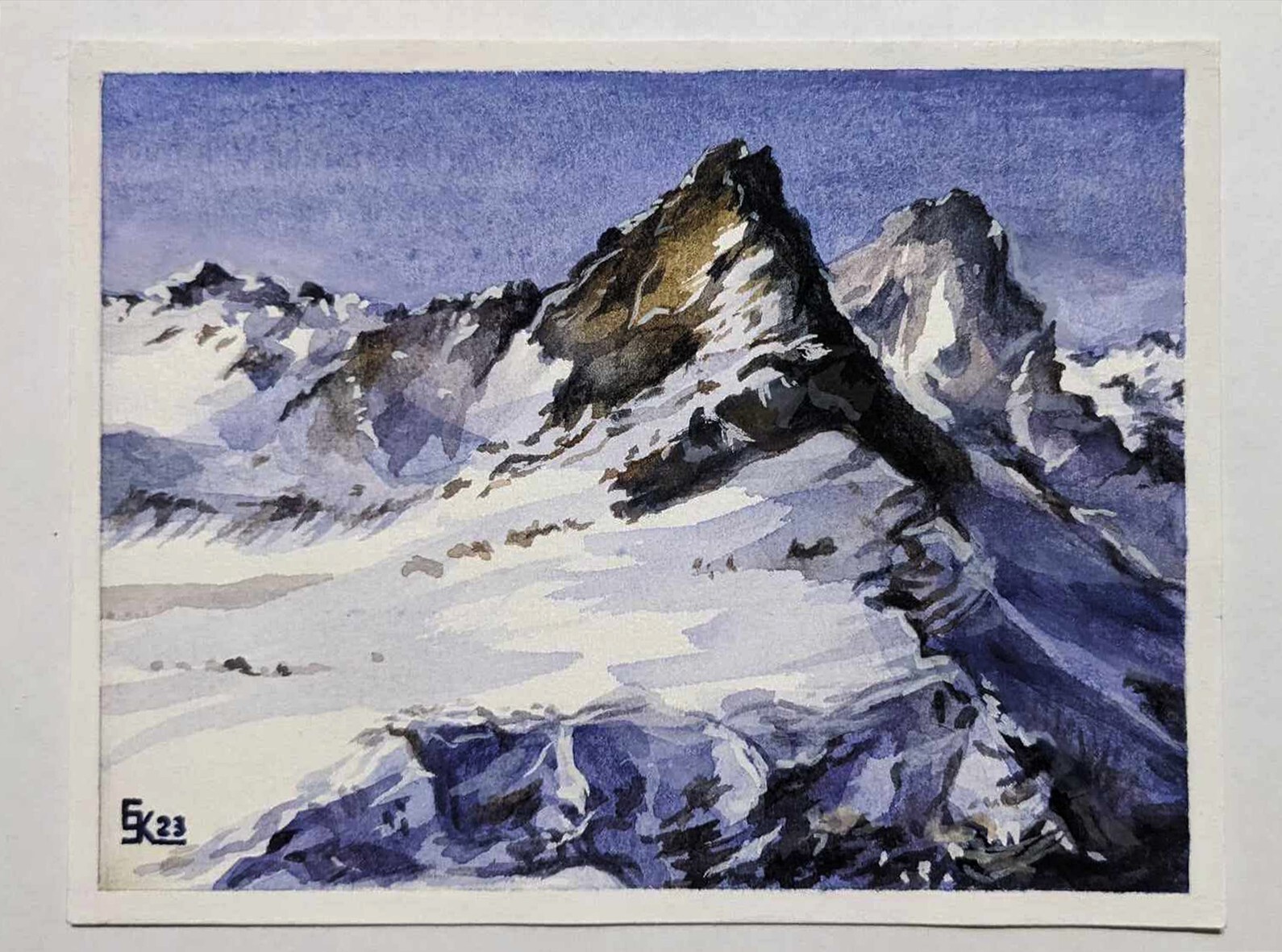 Snowy Mountain Watercolor Painting Winter Nature Landscape Art Snow on the Peak