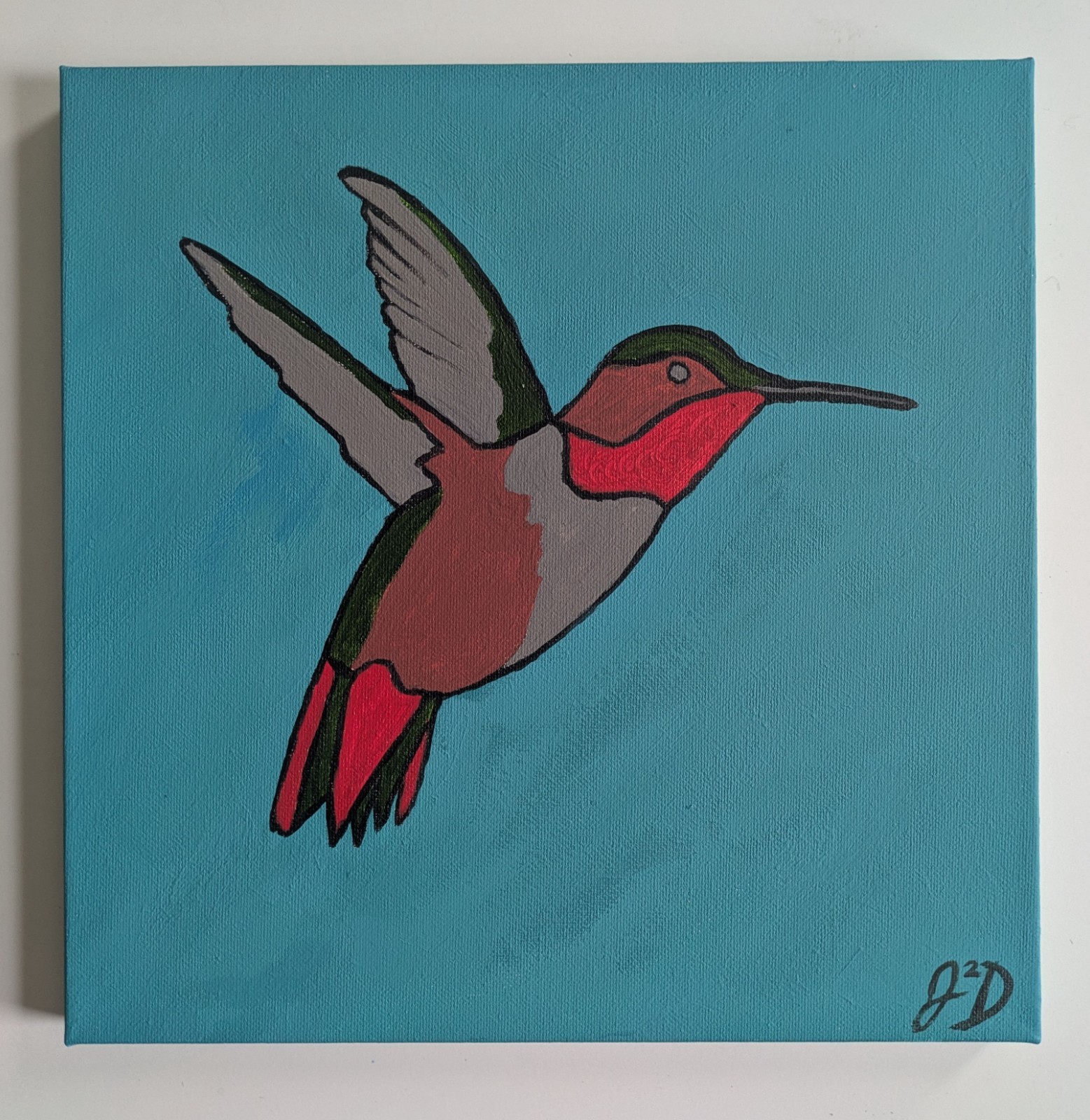 Original Artwork – Hummingbird – Modern art abstract – 12in x 12in – JD SolArts