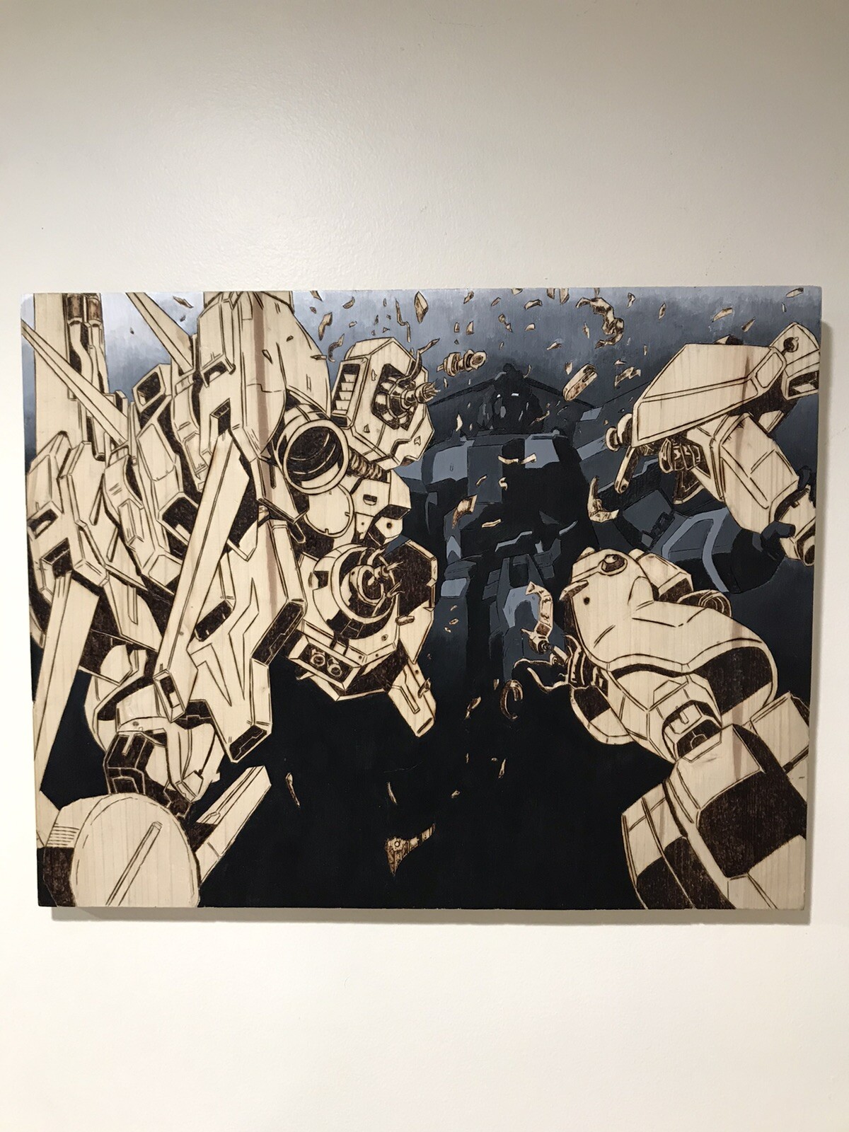 RX-0 Unicorn Gundam Wood Burning art, anime