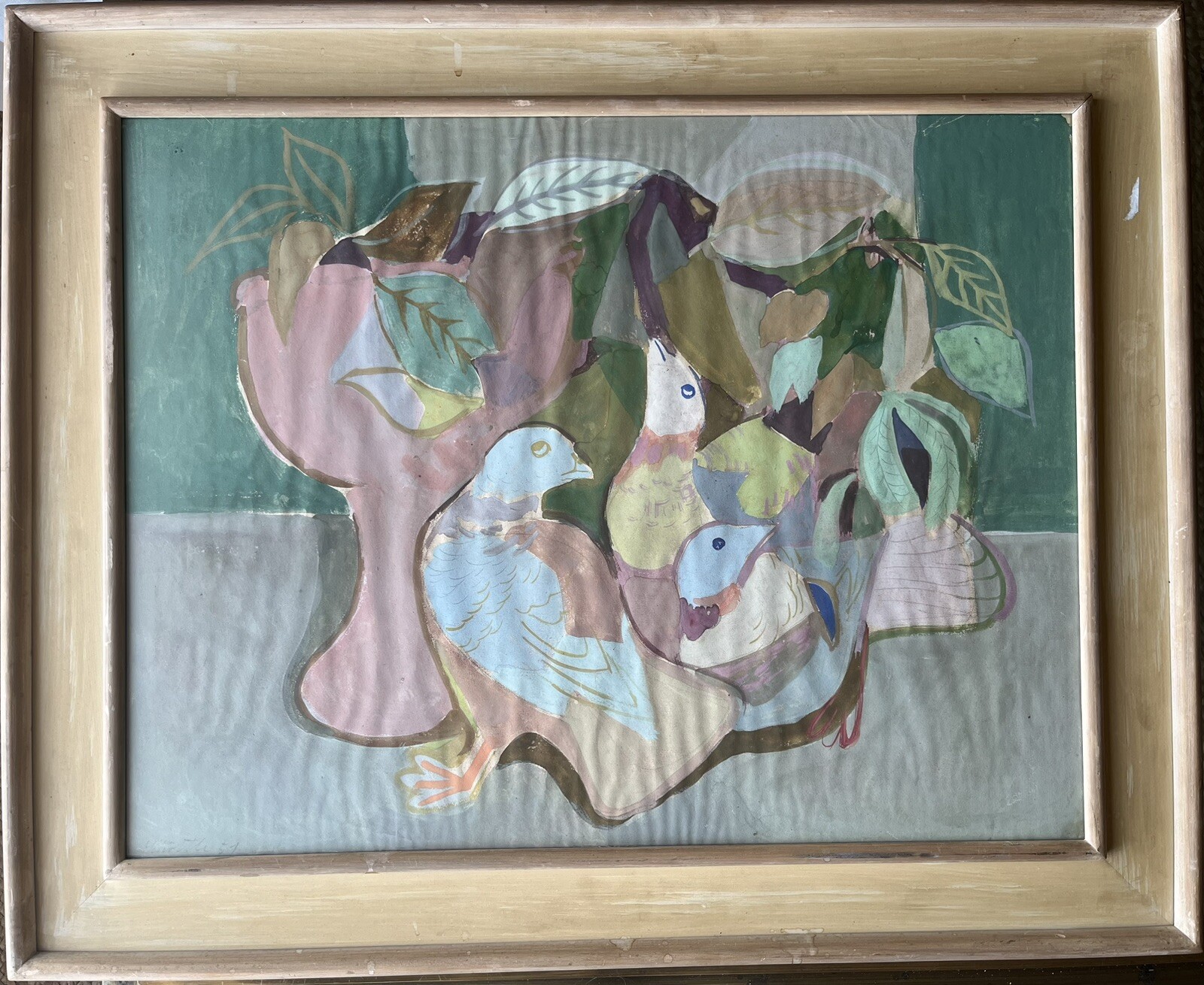 Lee Gatch? Watercolor on Paper Signed Indistinctly Doves 1951