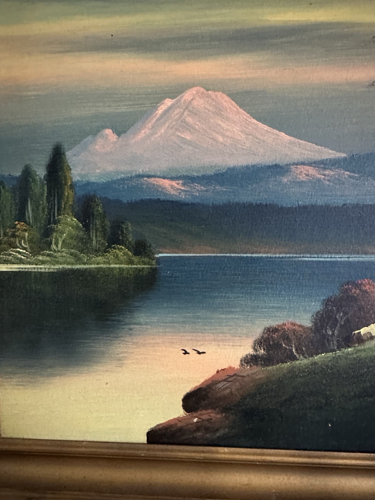 Framed Oregon Original Painting Mountain Sunset Lake Landscape