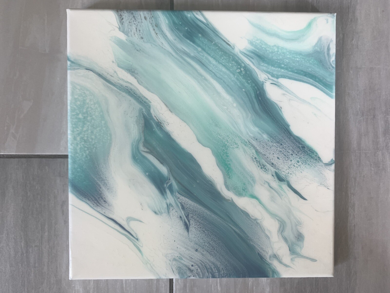 Acrylic Paint pour paining on canvas 12 x 12 Inch”Flowing Water” Signed Original