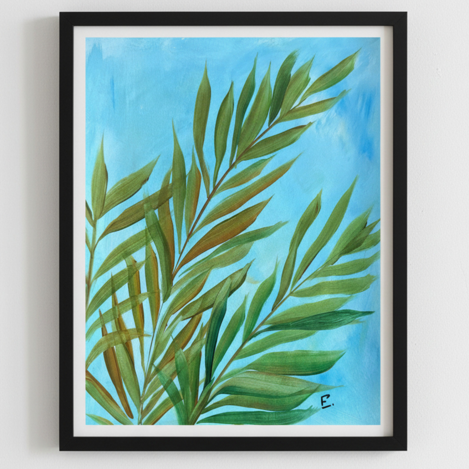 Colorful Original Abstract Acrylic Palm Painting «Sunbath» Signed Paper 11×14