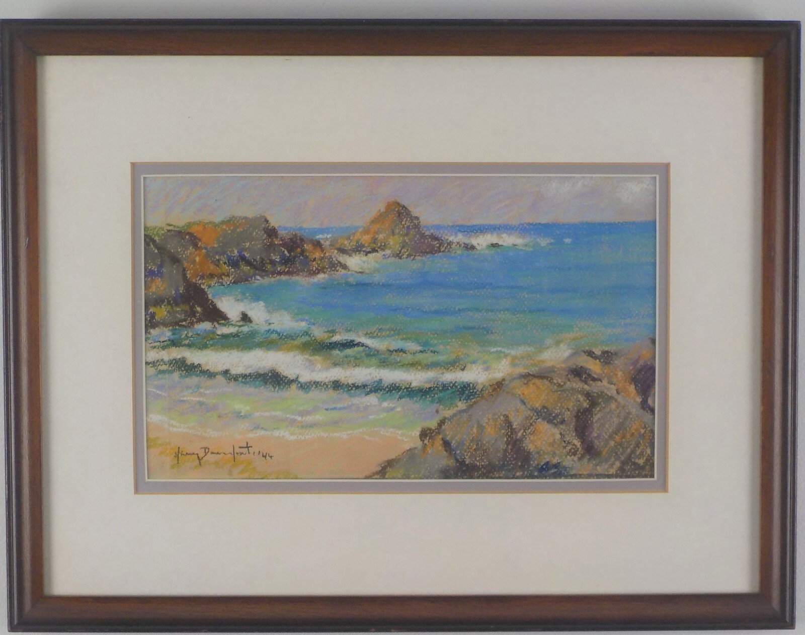 Original 1944 Pastel Painting of a Rocky Shoreline by Henry Davenport Listed