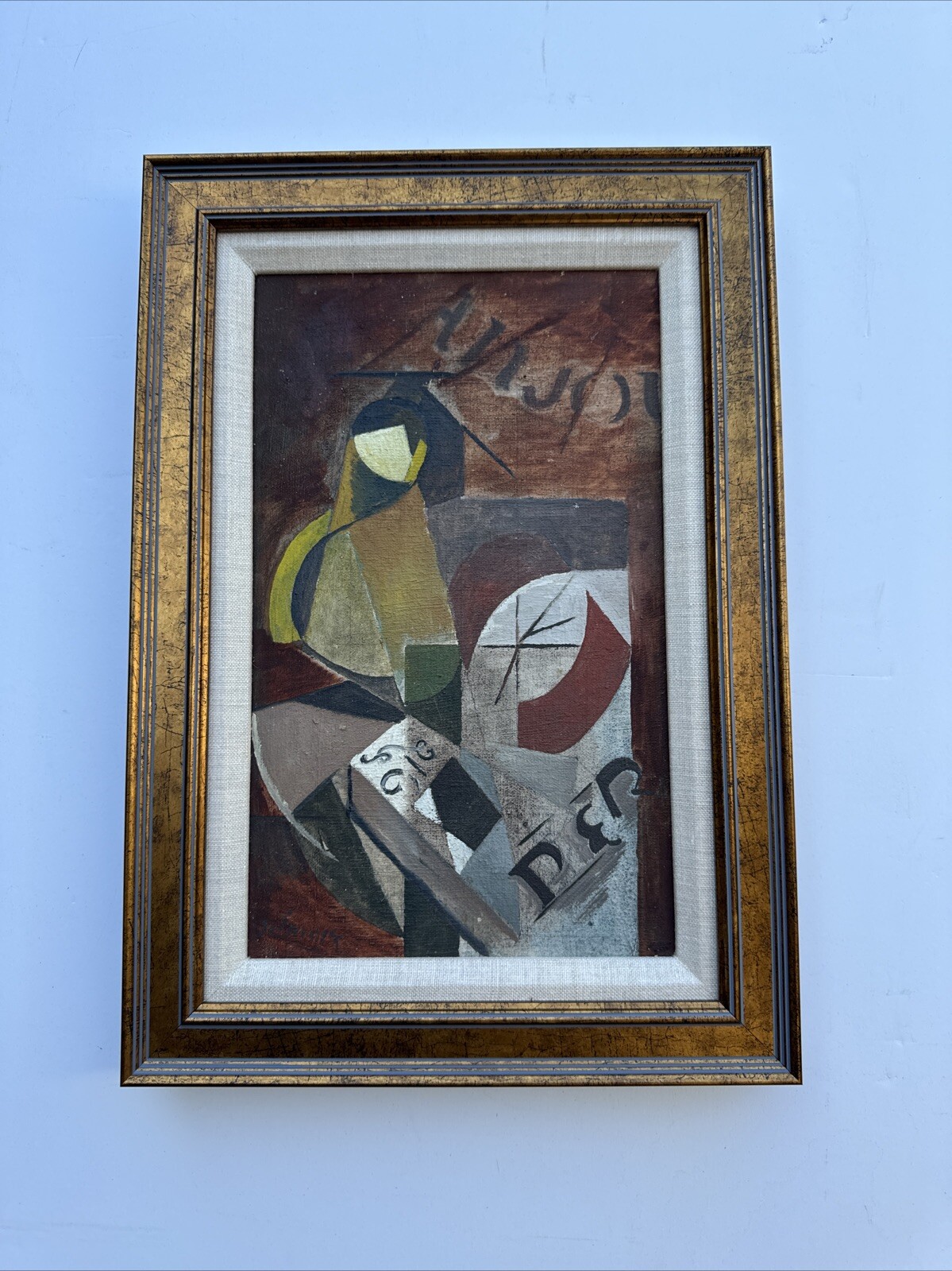 MID CENTURY CUBISM PAINTING BY ROBERT GILMORE GEOMETRIC ABSTRACT MODERNISM SMALL