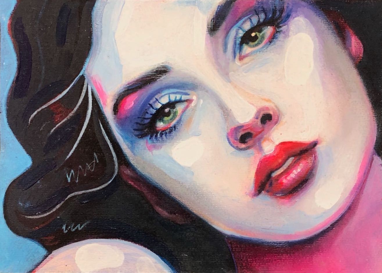 GORGEOUS ORIGINAL ACRYLIC PORTRAIT PAINTING OF BEAUTIFUL YOUNG WOMAN FEMALE