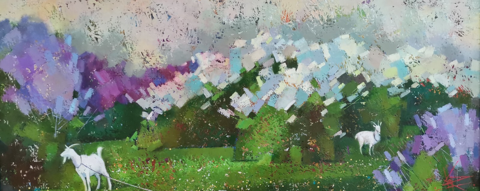 Abstract Oil painting Lilac Ukrainian painter Canvas Framed Decor original art