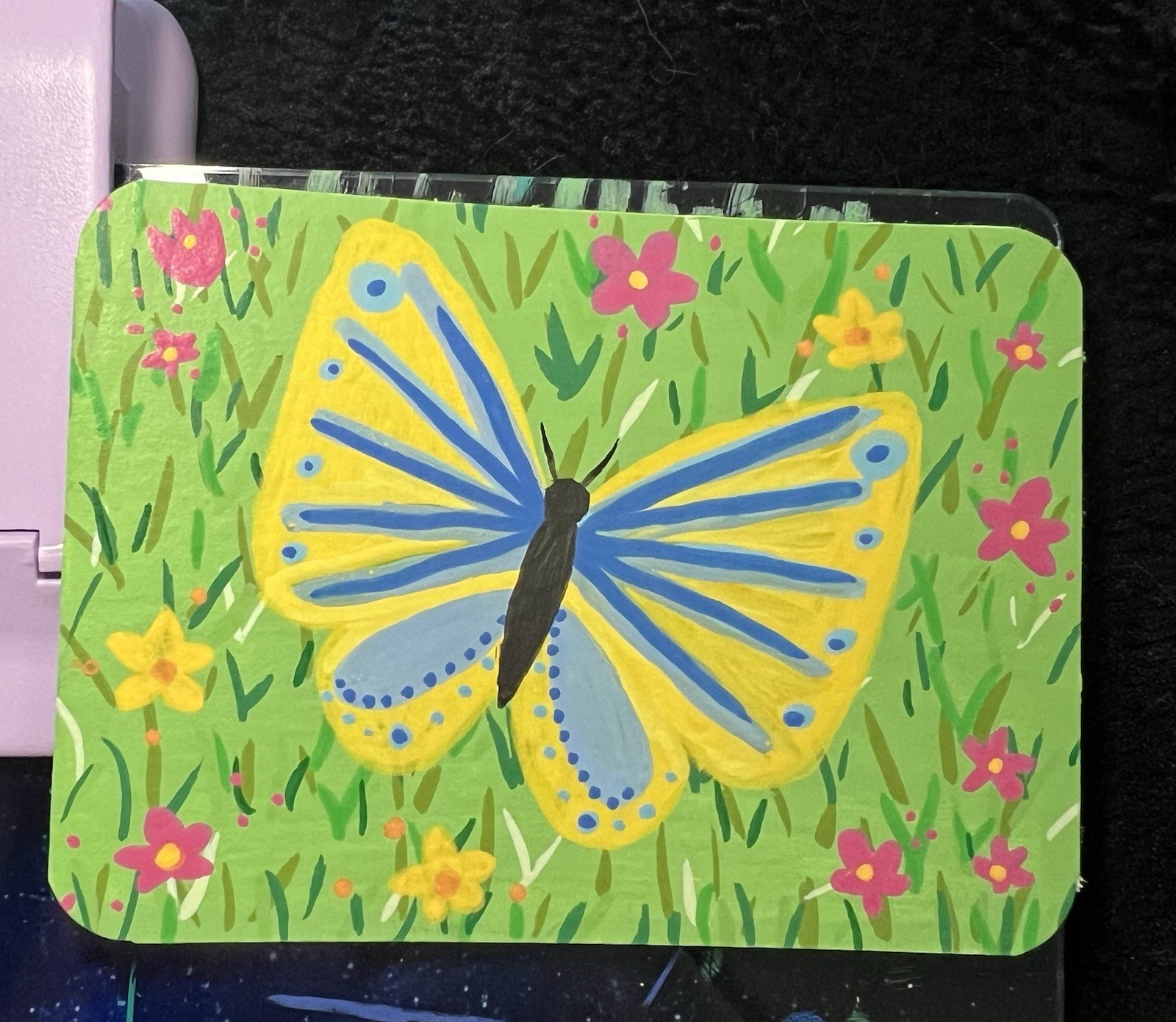 ACEO Original Art Card Sillylilshop Butterfly In The Garden