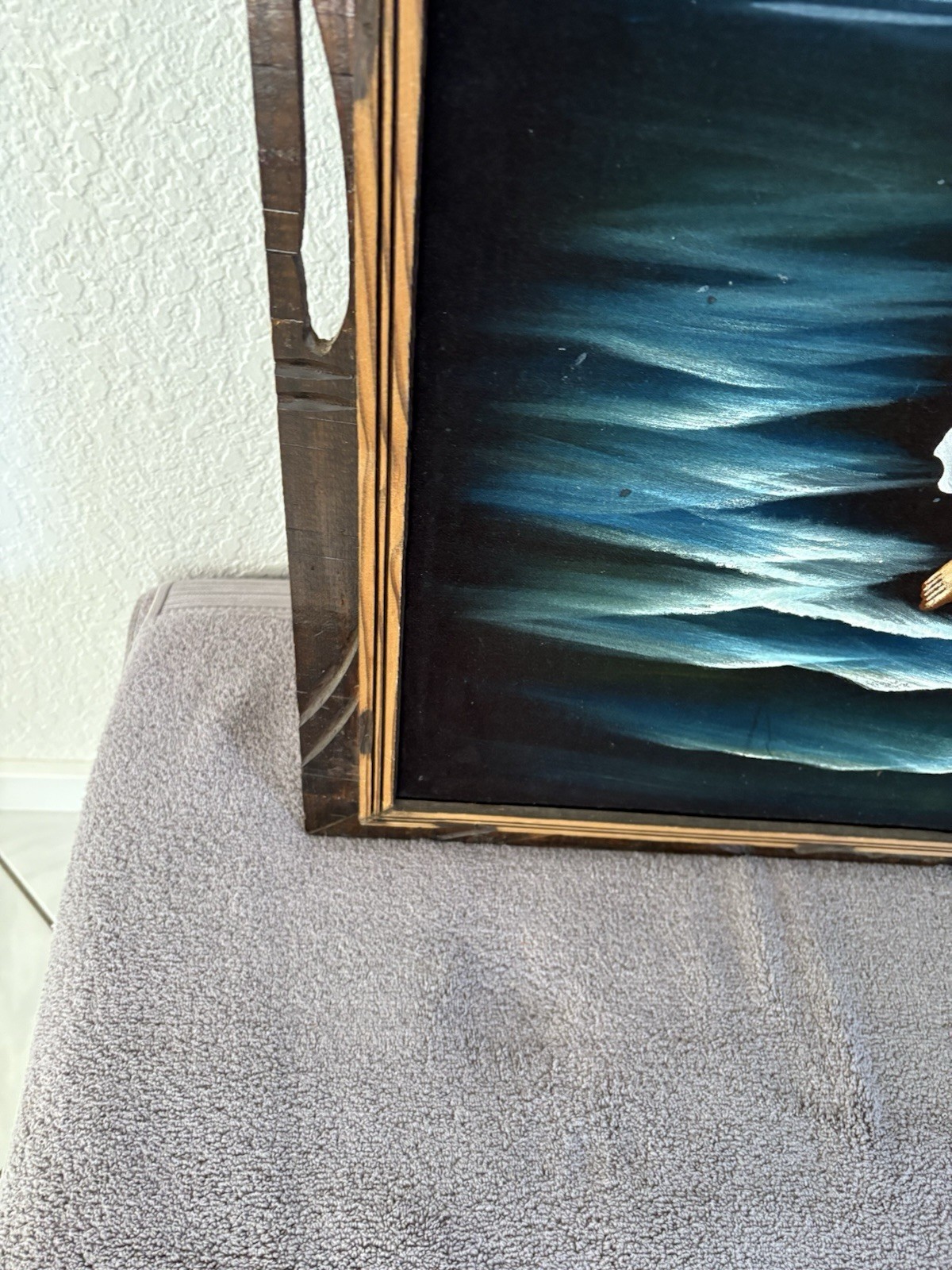 VTG 70s MCM Jesus Christ Walking On Water Black Velvet Painting 40” x 27”signed