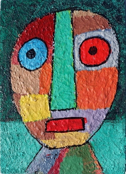 Cubism Outsider Folk Art Painting Original Abstract Modern Portrait Texture Pop