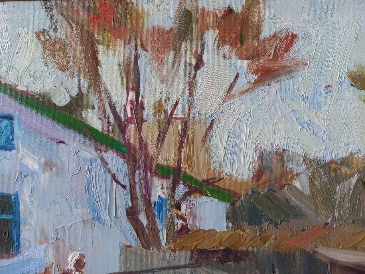 Oil painting Backyard Landscape Ukrainian painter Canvas Framed original art