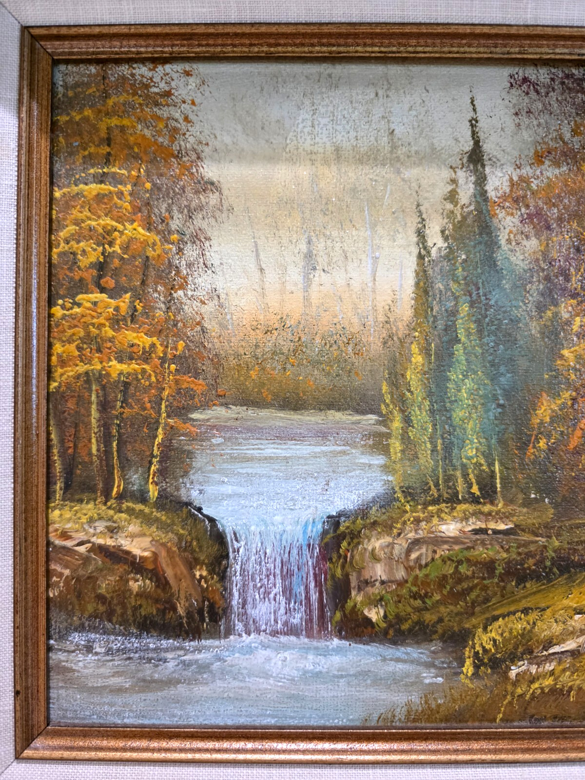 Original Landscape Mountains Forest Waterfall River Stream Signed Oil Painting