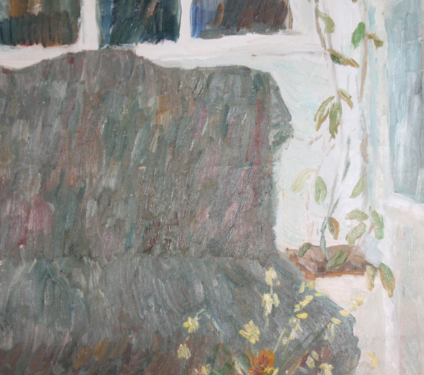 1982 European oil painting still life with flowers signed