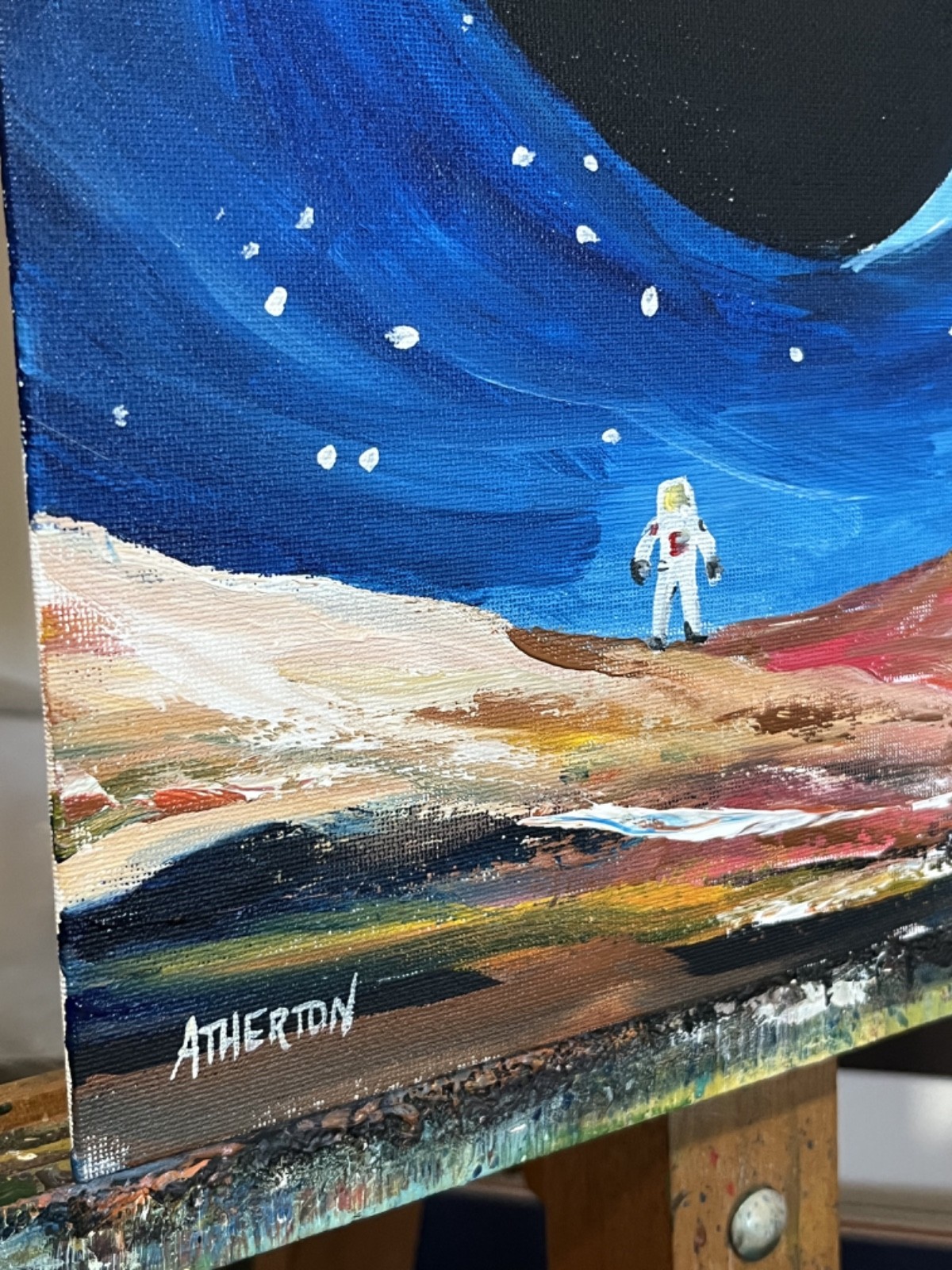 Atherton 11×14 Original Retro Astronaut Rocket Space «Earth waning» hand signed