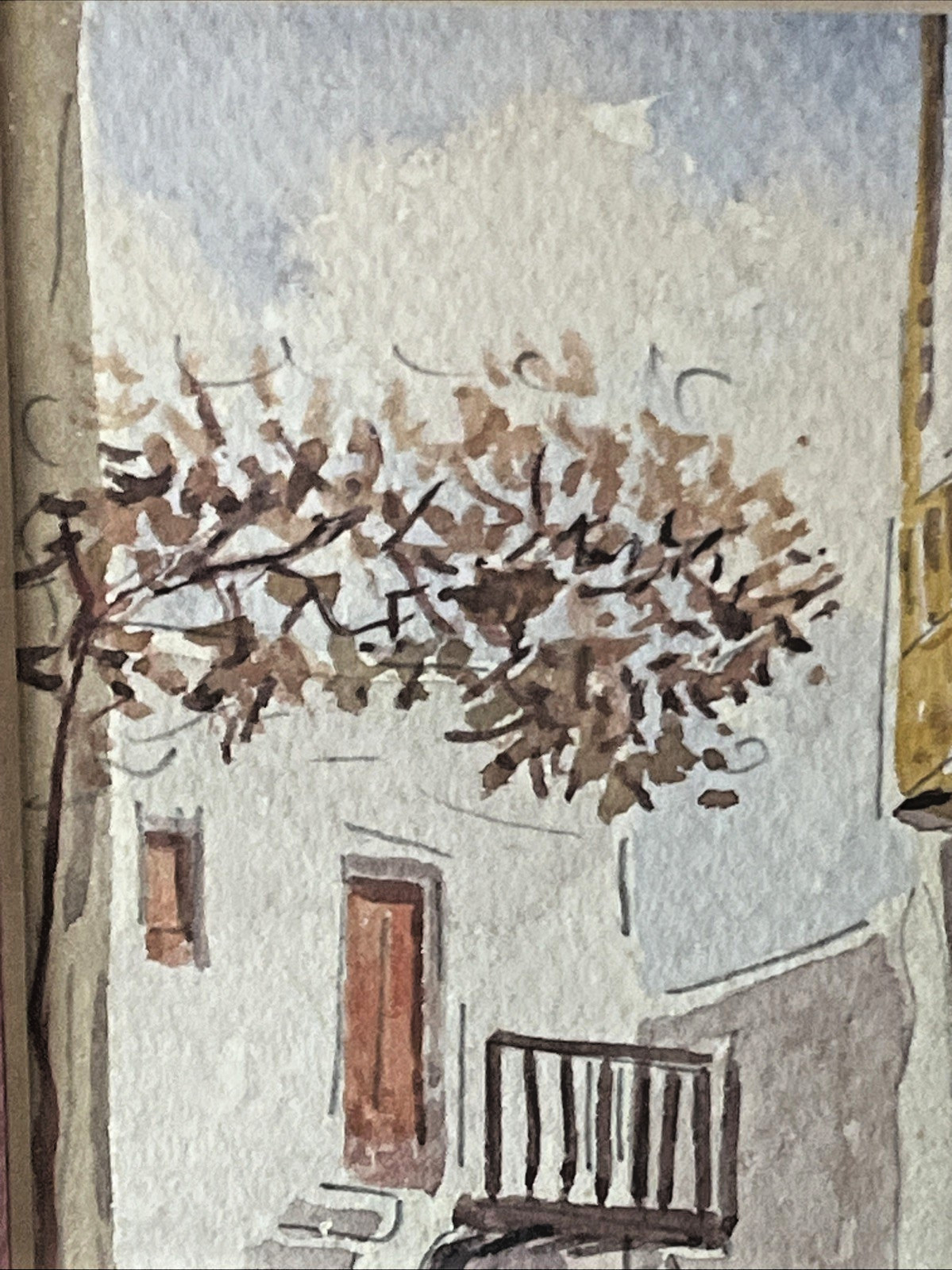 Possibly a Mediterranean Village Seated Woman with Apron 5 7/8″ x 9 1/8″