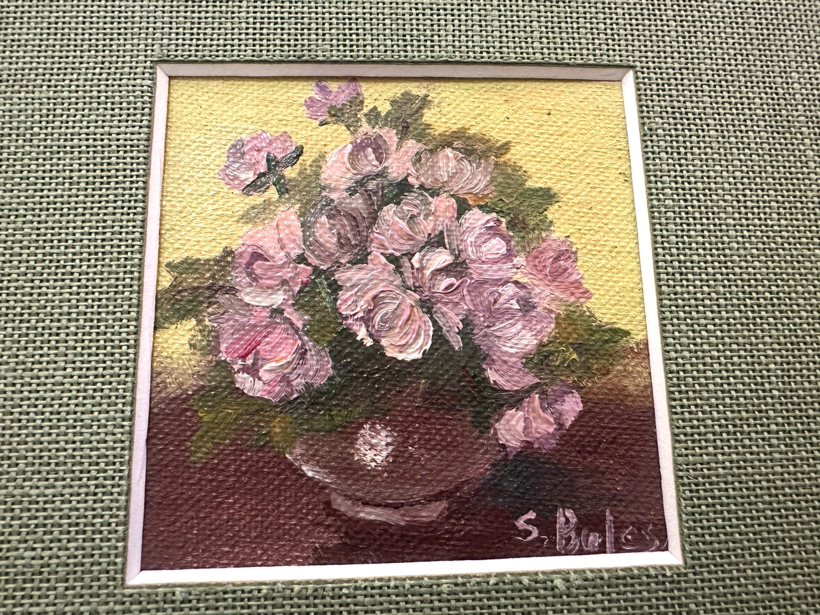 Original Oil Paintings By S. Boles Signed 2-3/4” Each Framed 8”x12” Linen Mat