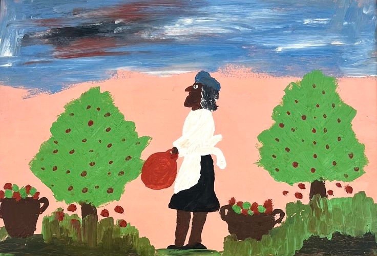 Clementine Hunter (Handmade) Signed Oil Painting on Canvas 40×40 Cm in Naive Art