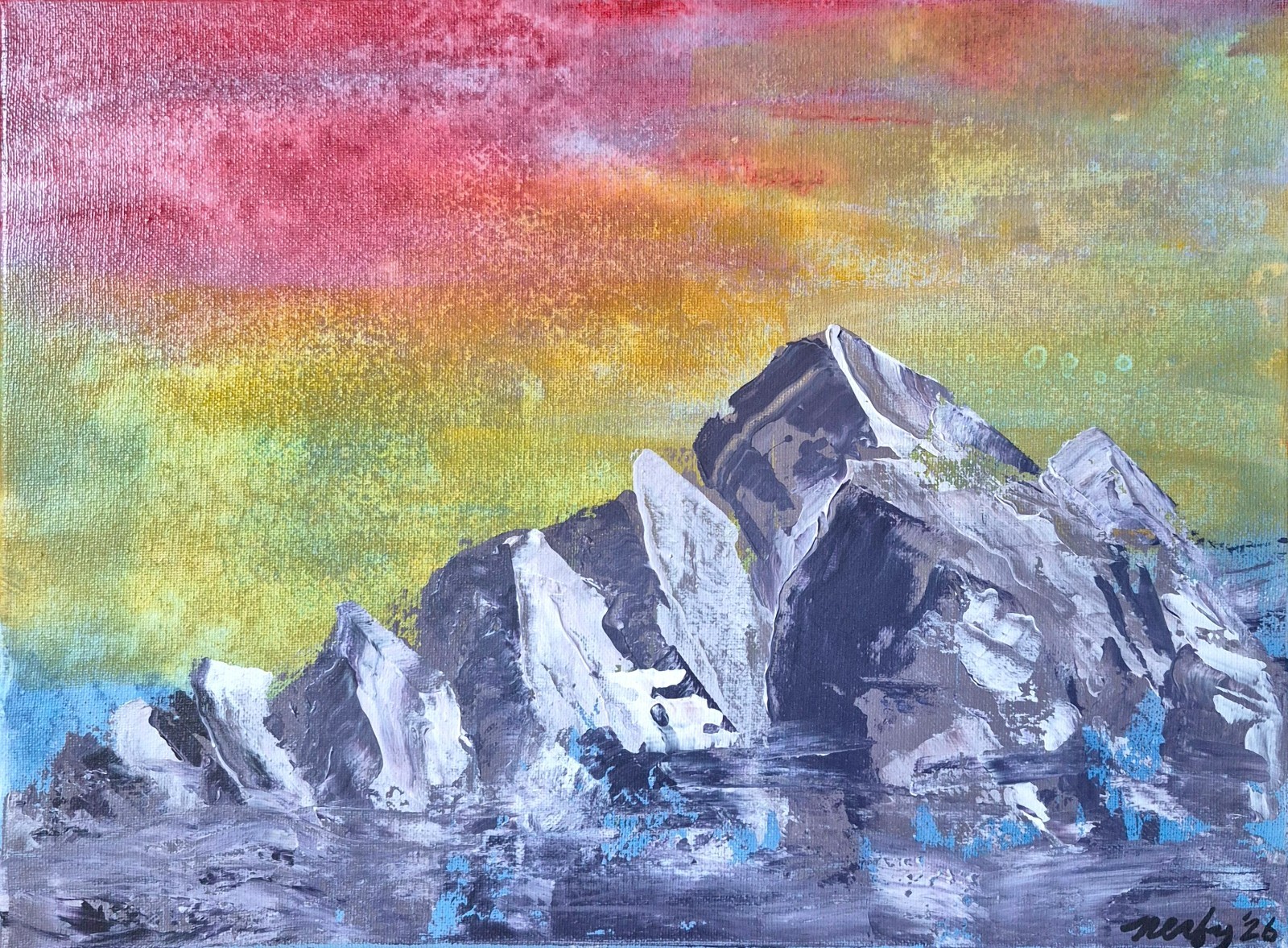 Original Sunset Landscape 12×16 Expressionist Acrylic Canvas Wall Art Signed B21