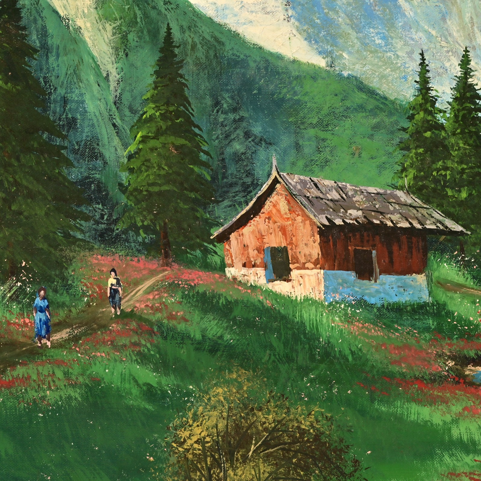 FAIG Original Vintage Signed Figurative Mountain Lake Landscape Oil Painting