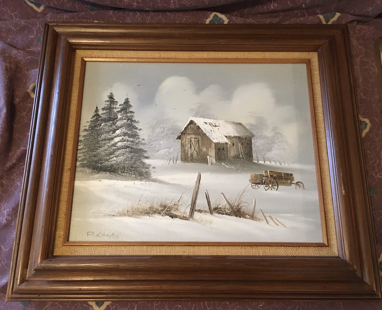 Original Oil Painting by P. Salas New Mexico Winter Farm