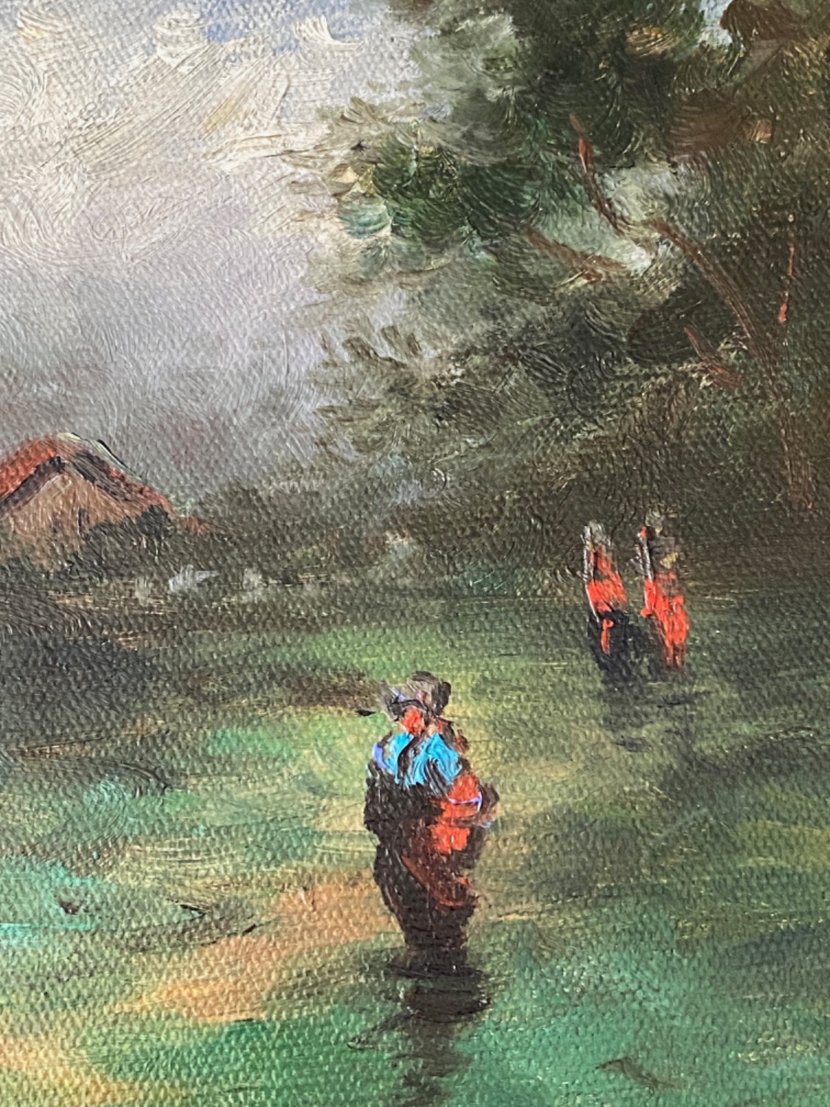 1980’s Oil Painting Landscape Fishing Theme 8x 10