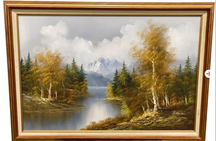 R. Boren Signed Scenic Original Framed Oil Painting On Canvas Of Mountain Lake