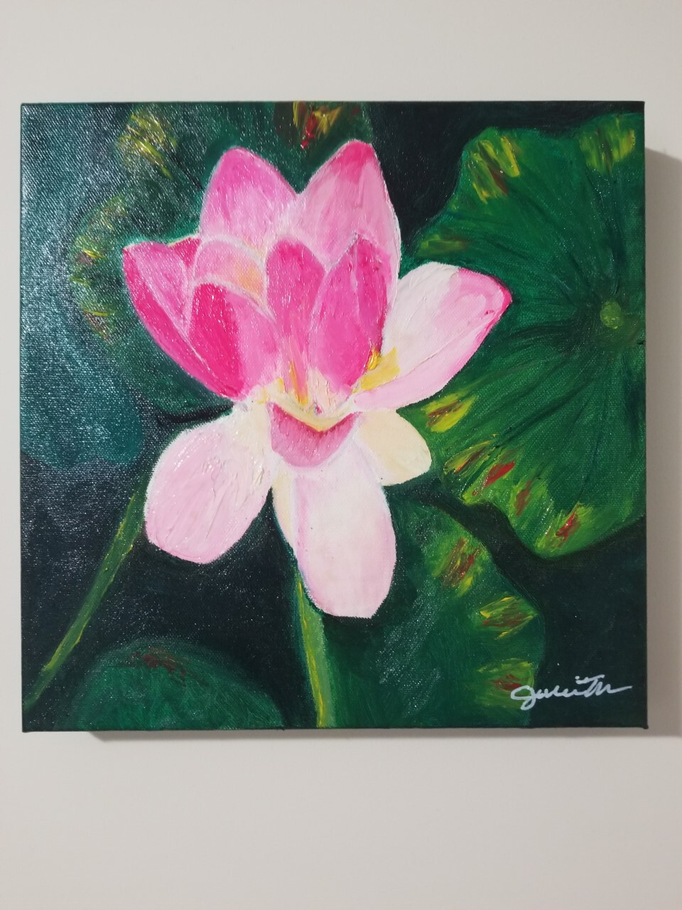 «Pink Lily» Original Oil Painting on 12 x 12 Inch Stretched Canvas