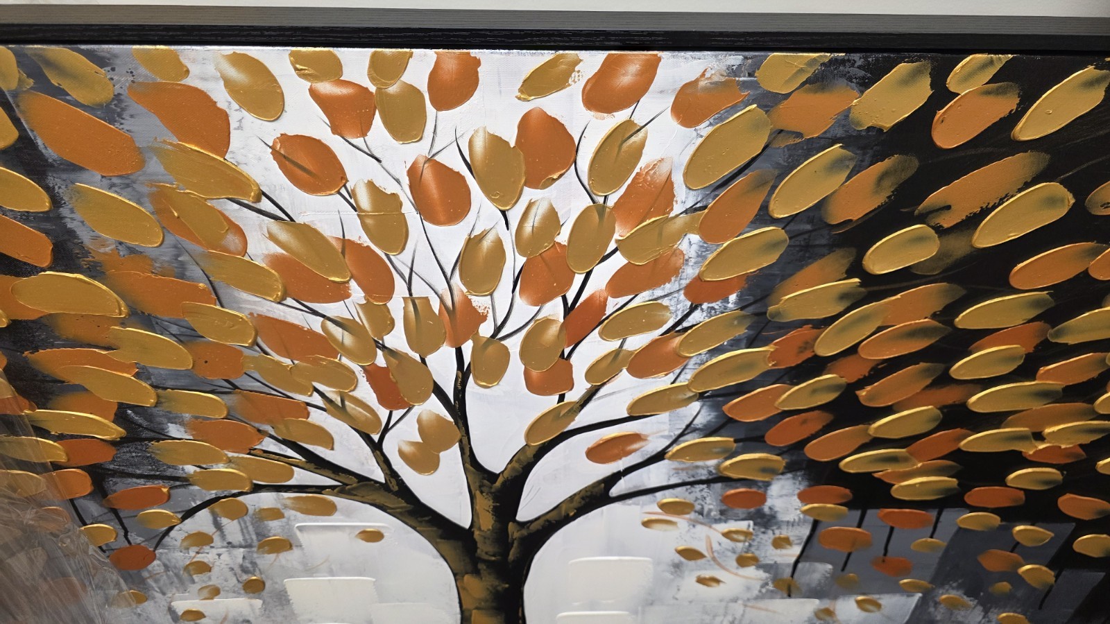Original Retail $1189 Hand Painted linen Canvas Autumn Tree Leaves 60×30