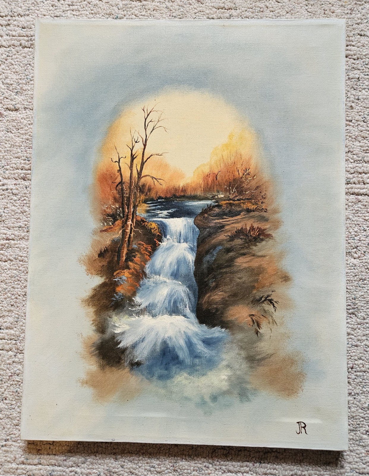 Waterfall Landscape, 24×18 – 100%Hand Painted Oil Painting on Canvas – Signed