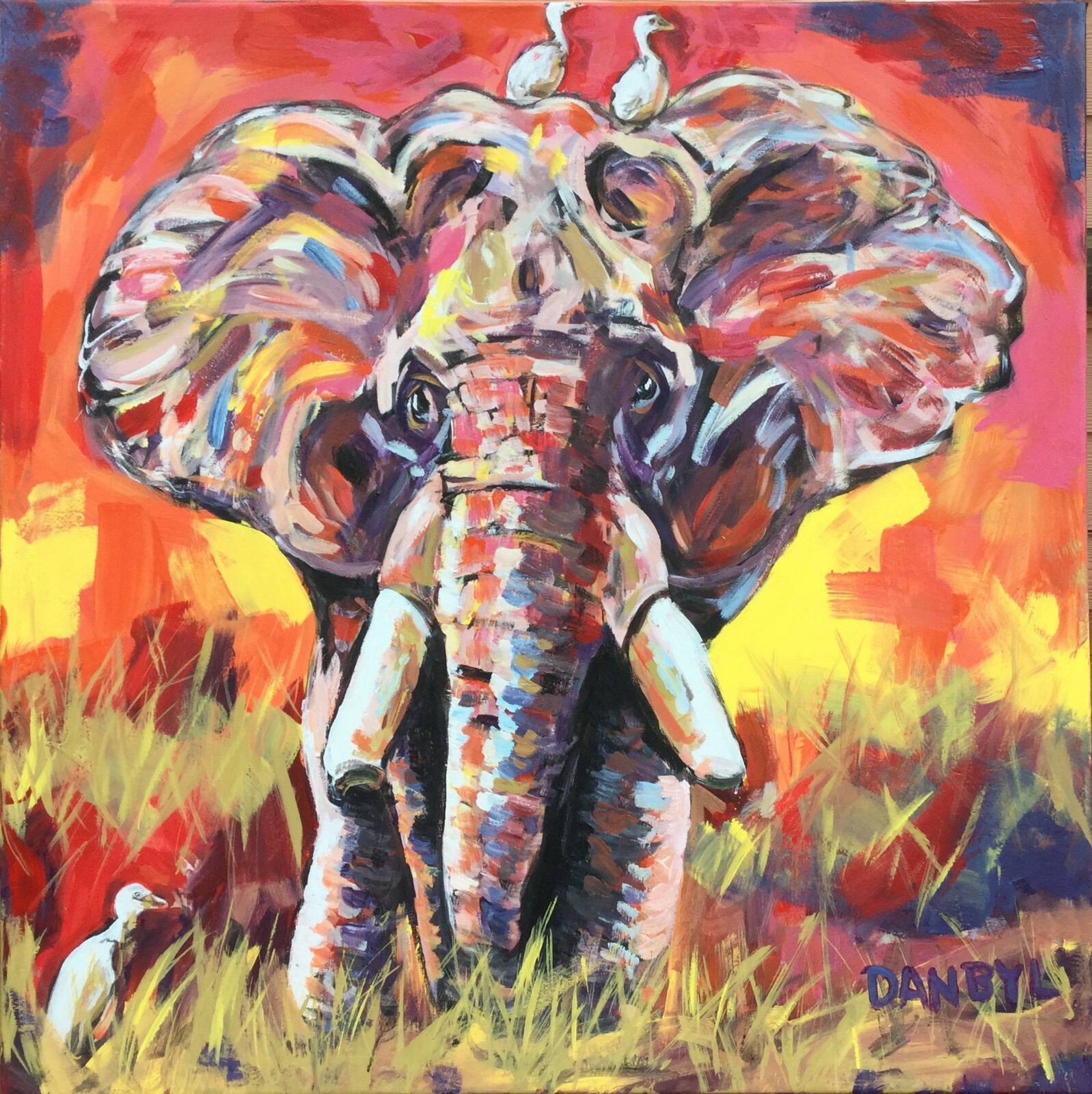 Elephant Original Fine Art PAINTING DAN BYL Animal Contemporary Modern 4x4ft