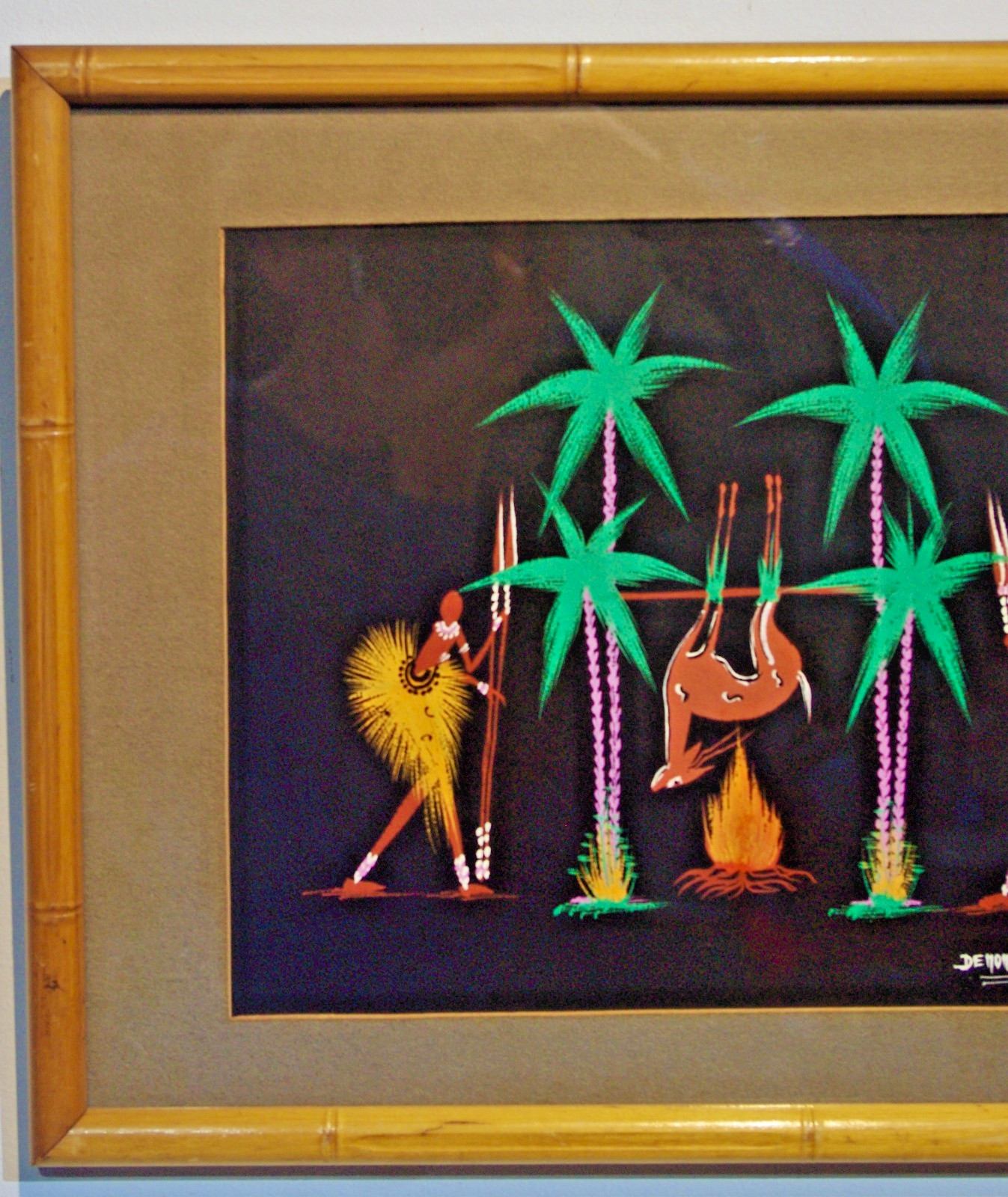 Vintage African Folk Art- Framed Signed De Noppens- Tribal Village LifeC1950s