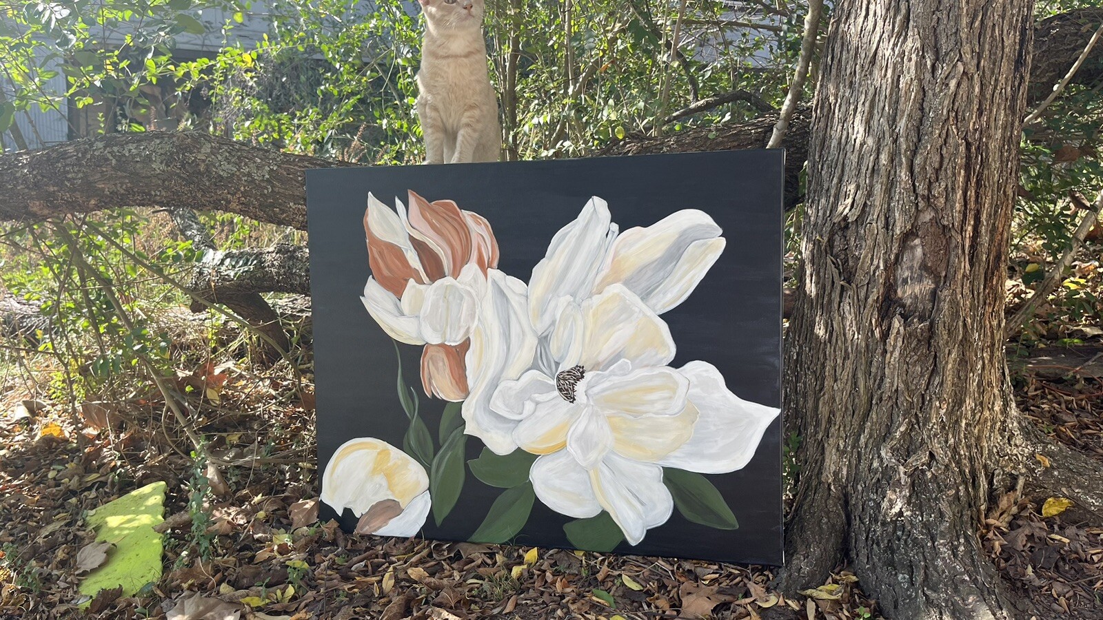 peonies on canvas and acrylics Arkansas artist Leah J Smith
