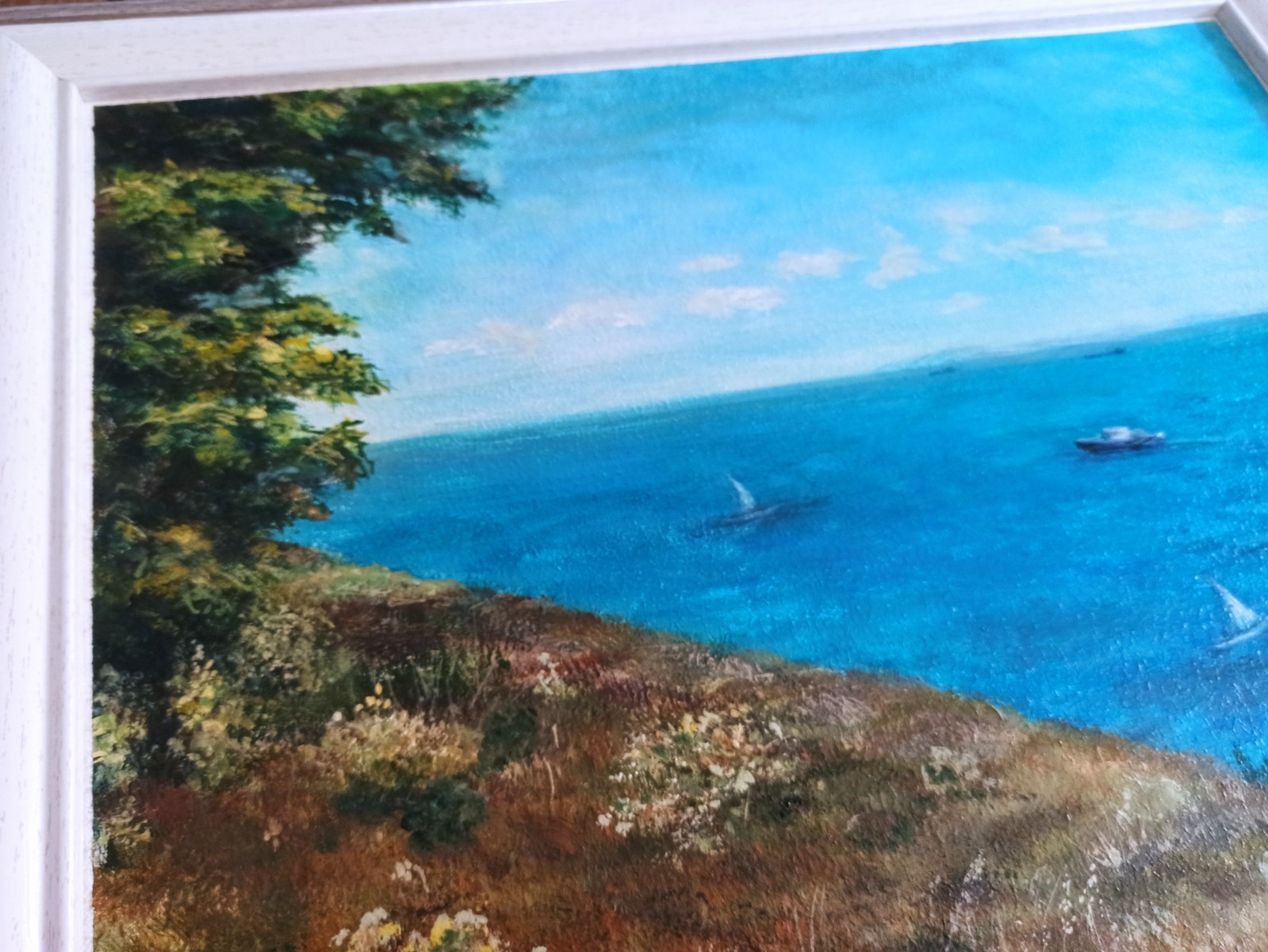 Original Gouache Painting View from Mount Canvas Cardboard 30x40cm Signed Framed