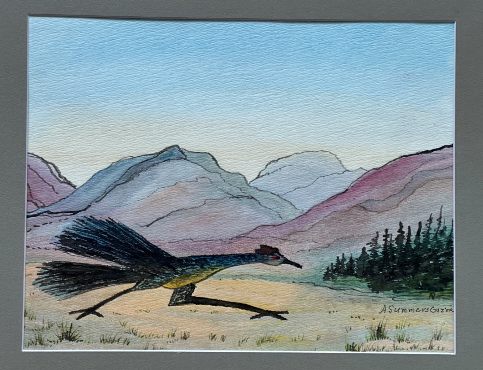 ALICE GUZMAN ORIGINAL WATERCOLOR PAINTING MATTED 16″ X 20″ NEW MEXICO 1980’S
