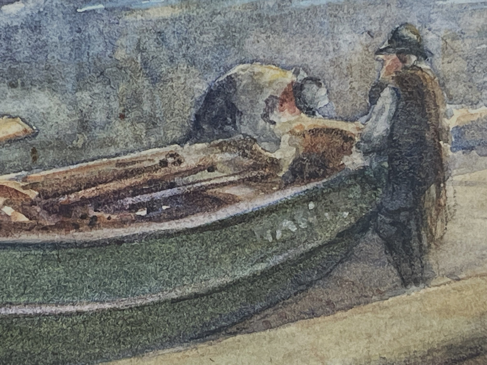 Antique Watercolor Painting Fred E. Graham Listed Artist Fishing Boat Traps