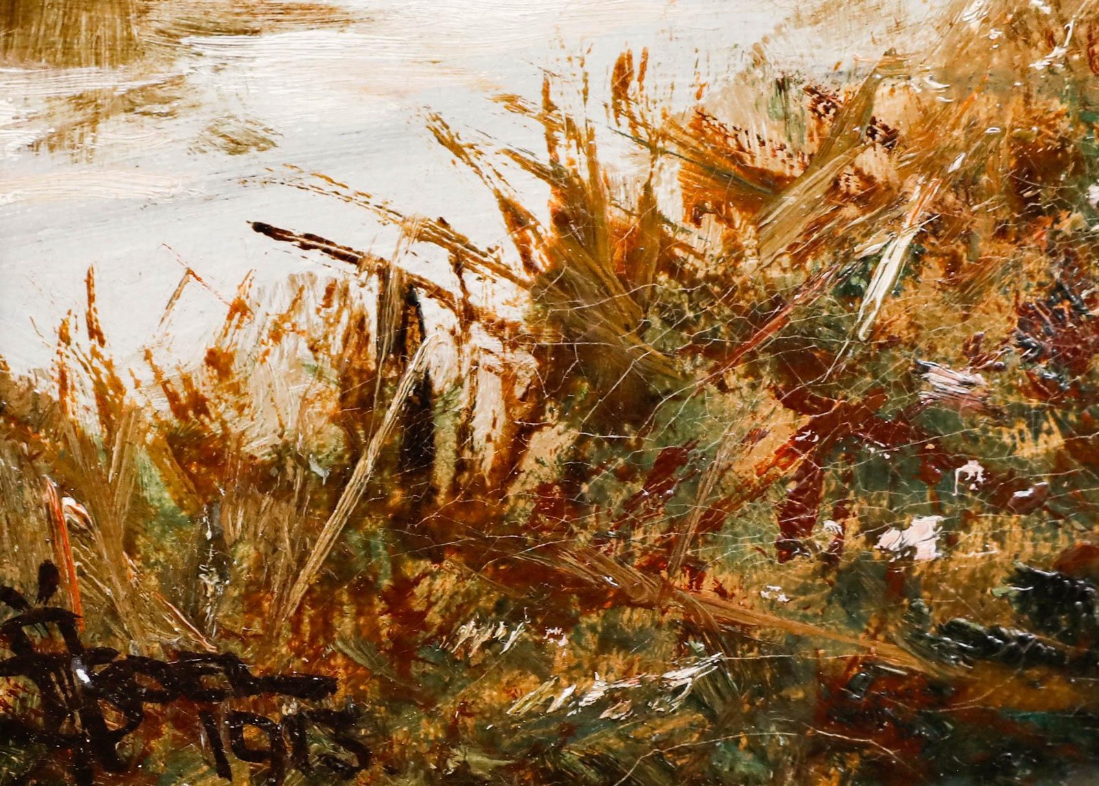 German School 1913 Oil – Collecting Flowers