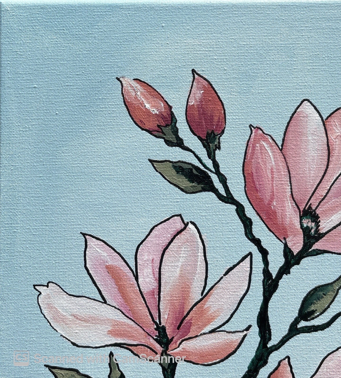 Blush Pink Magnolia Branch Original Acrylic Painting 11×14 Signed Canvas Art