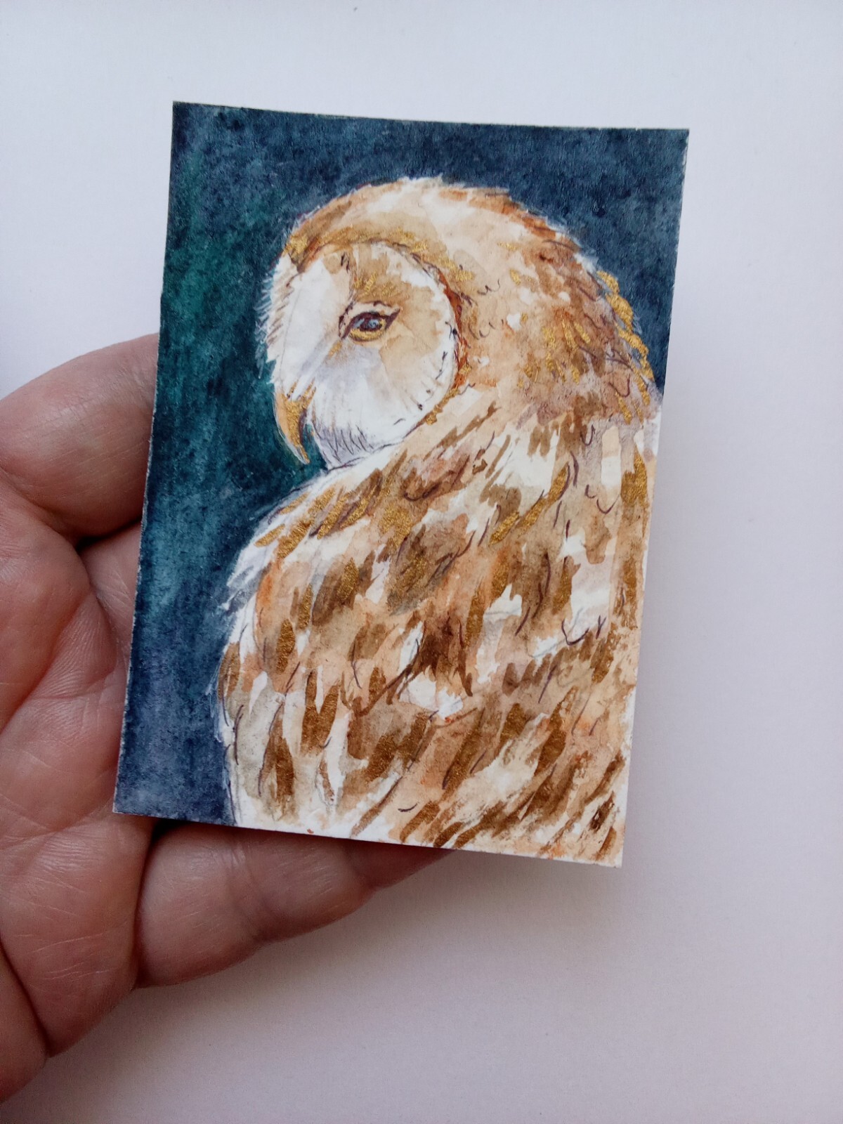 ACEO Original Watercolor – Owl Miniature – ATC Original Collectible Art Card