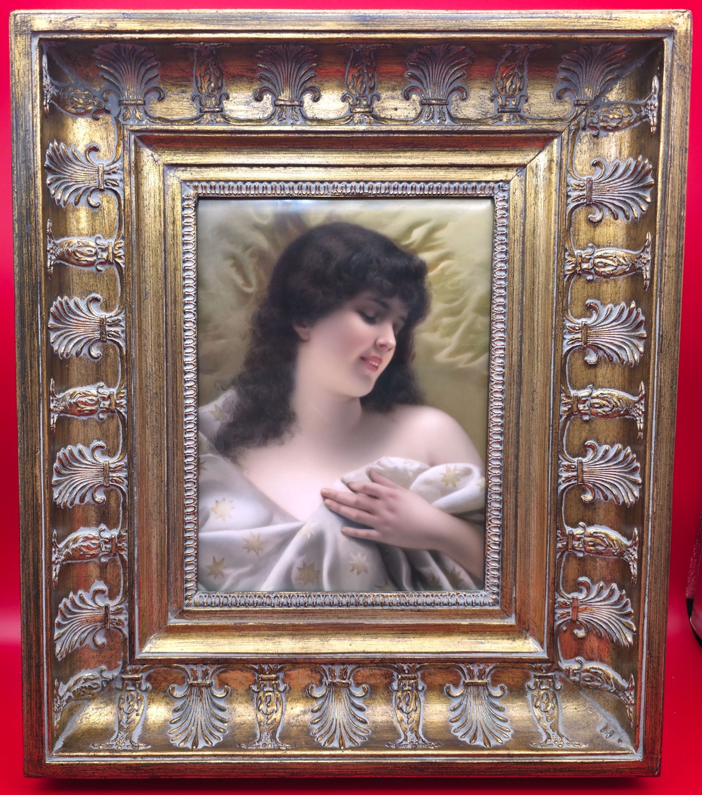 Antique HAND PAINTED KPM PORCELAIN PLAQUE «Sleeping Beauty» after Joseph Lieck