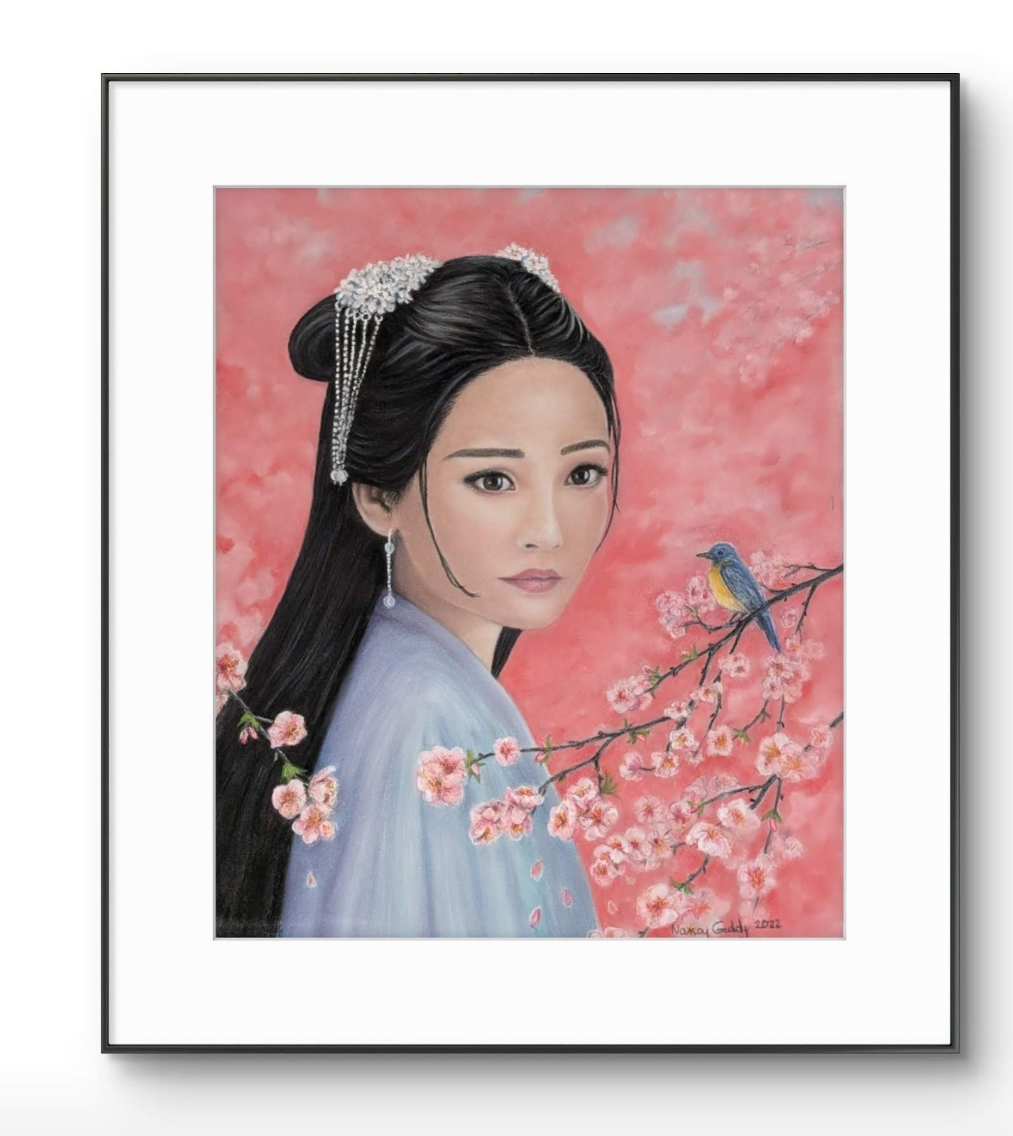 Original Expressive Beautiful Asian Girl 14 x 11 Pastel on Pastelmat Paper Art