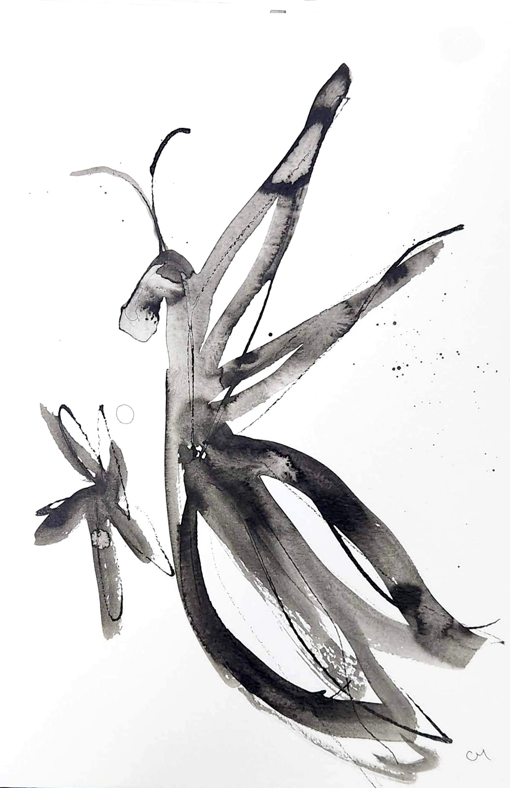 Original Abstract Butterfly 9×12 Painting Ink Black White Wall Art Paper