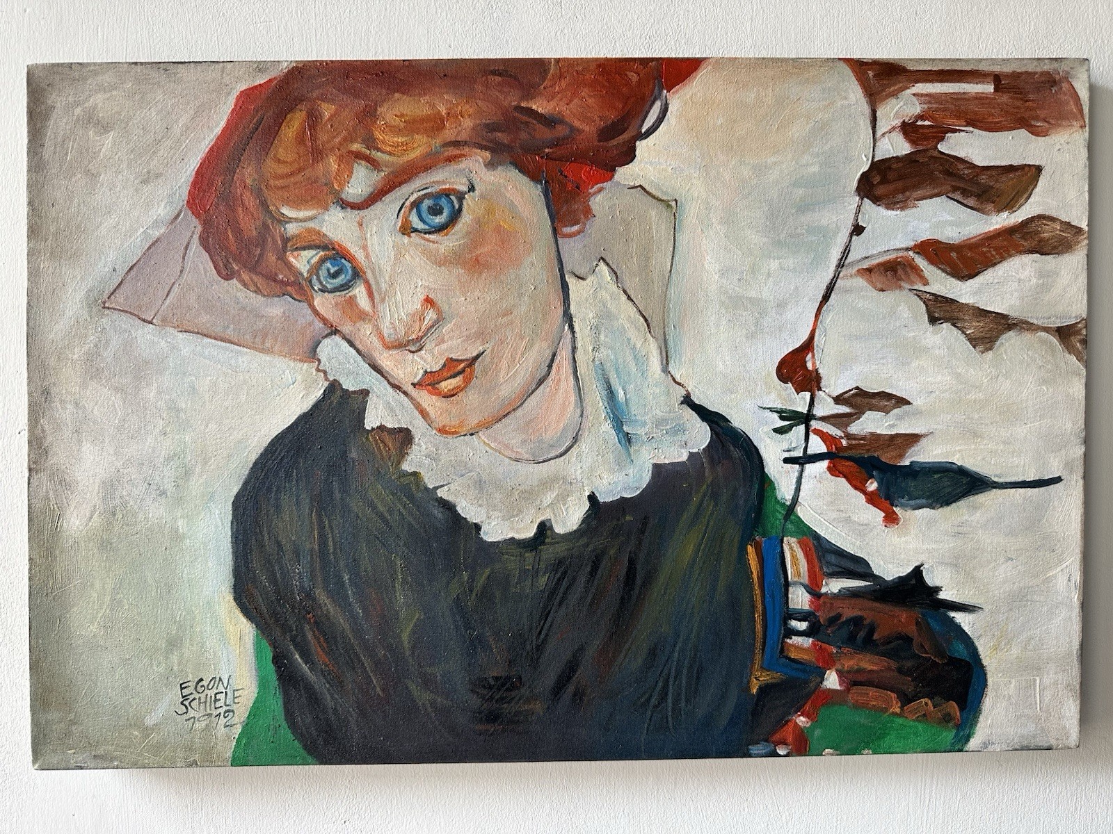 EGON SCHIELE OIL ON CANVAS PAINTING SIGNED & SEALED MEASURES 60CM X 50CM