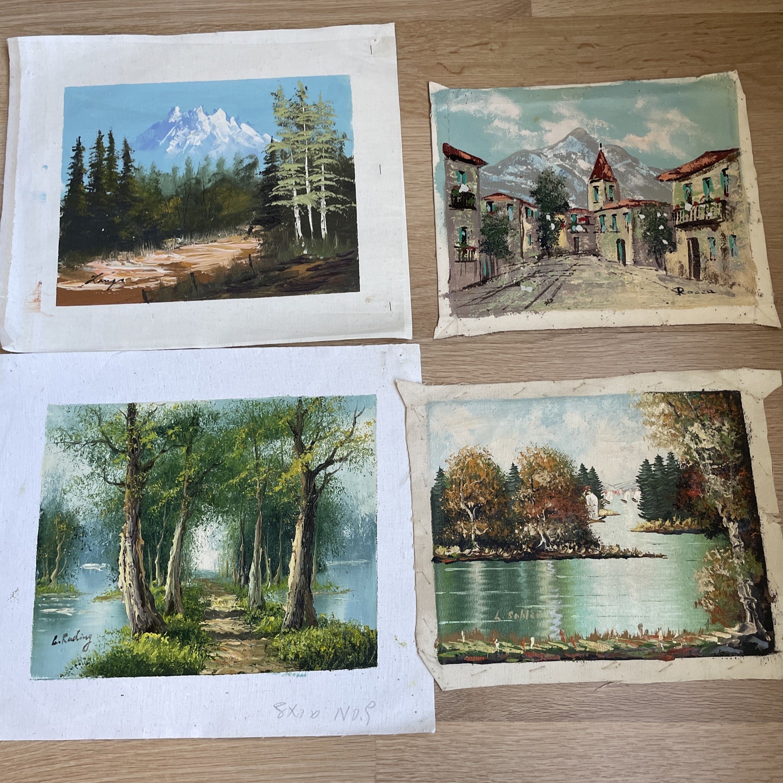 Lot Of 4 Frameless Canvas Paintings, Rocco, Sohler, Vintage