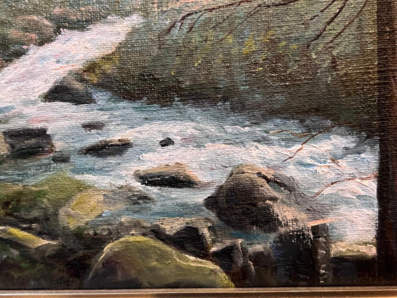 Original Oil Painting Stream Trees Landscape Artist Signed Irmgard Davis Framed
