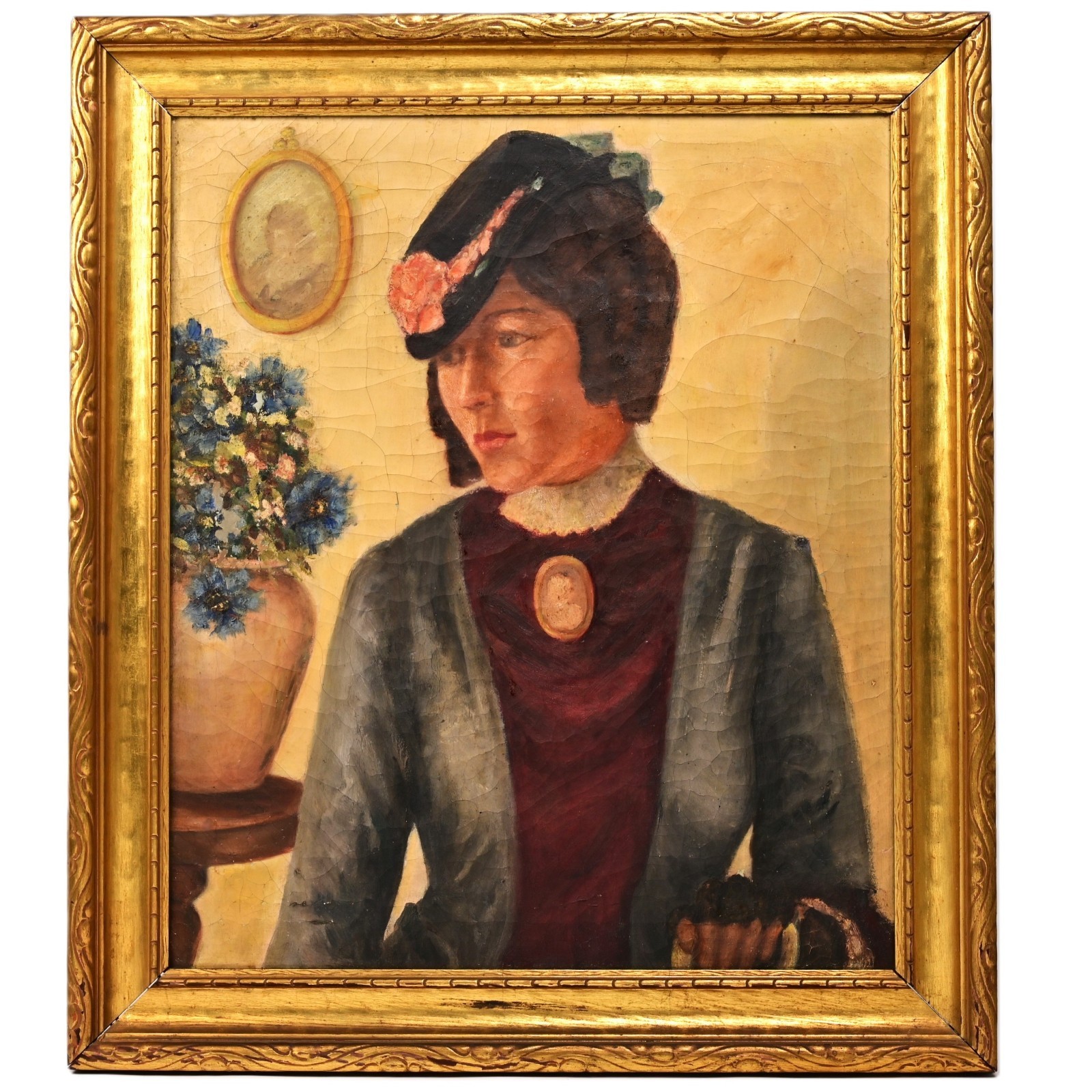FALCONNET Original Vintage Signed Lady Female Portrait Illustration Oil Painting