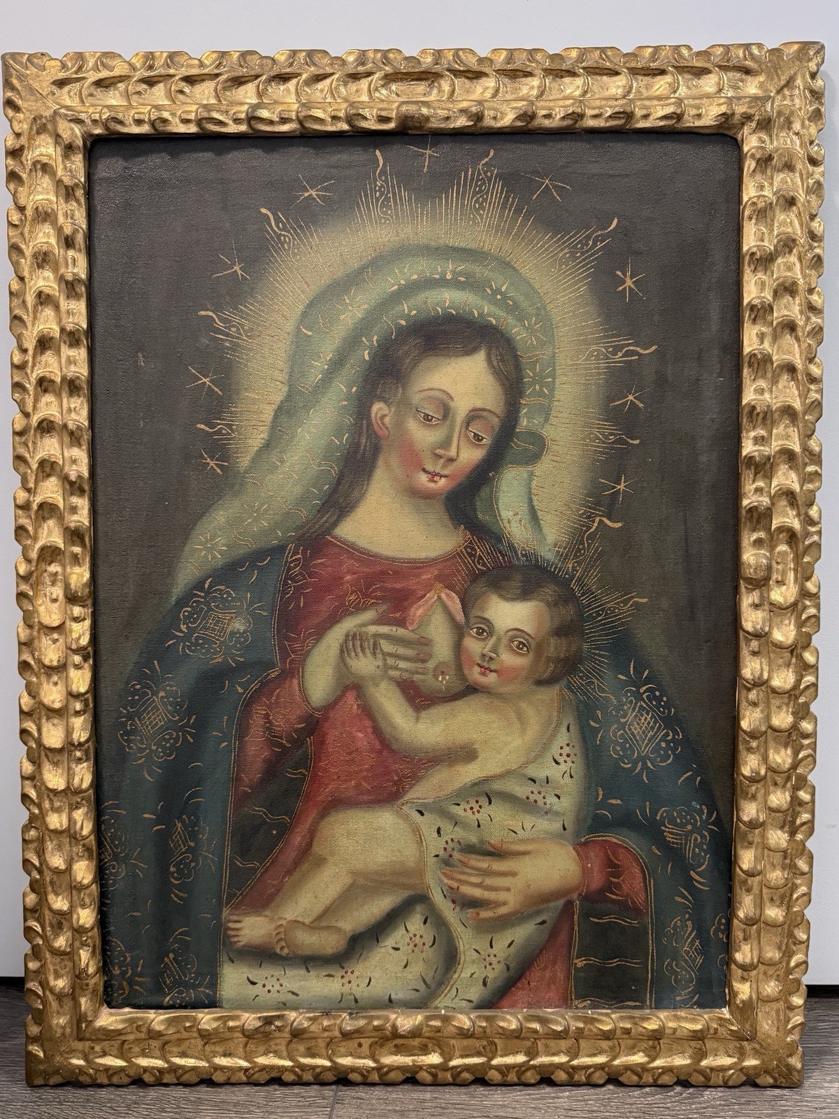 Virgen de la Leche (Nursing Virgin) Framed Oil on Canvas 24” x 30”