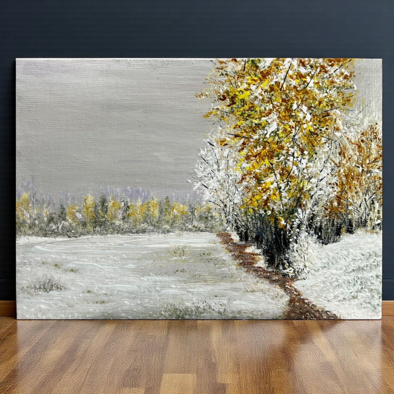 Hand-Painted Acrylic Landscape Art «Winter Walk» By Deb Bossert Unframed 5″ x 7″