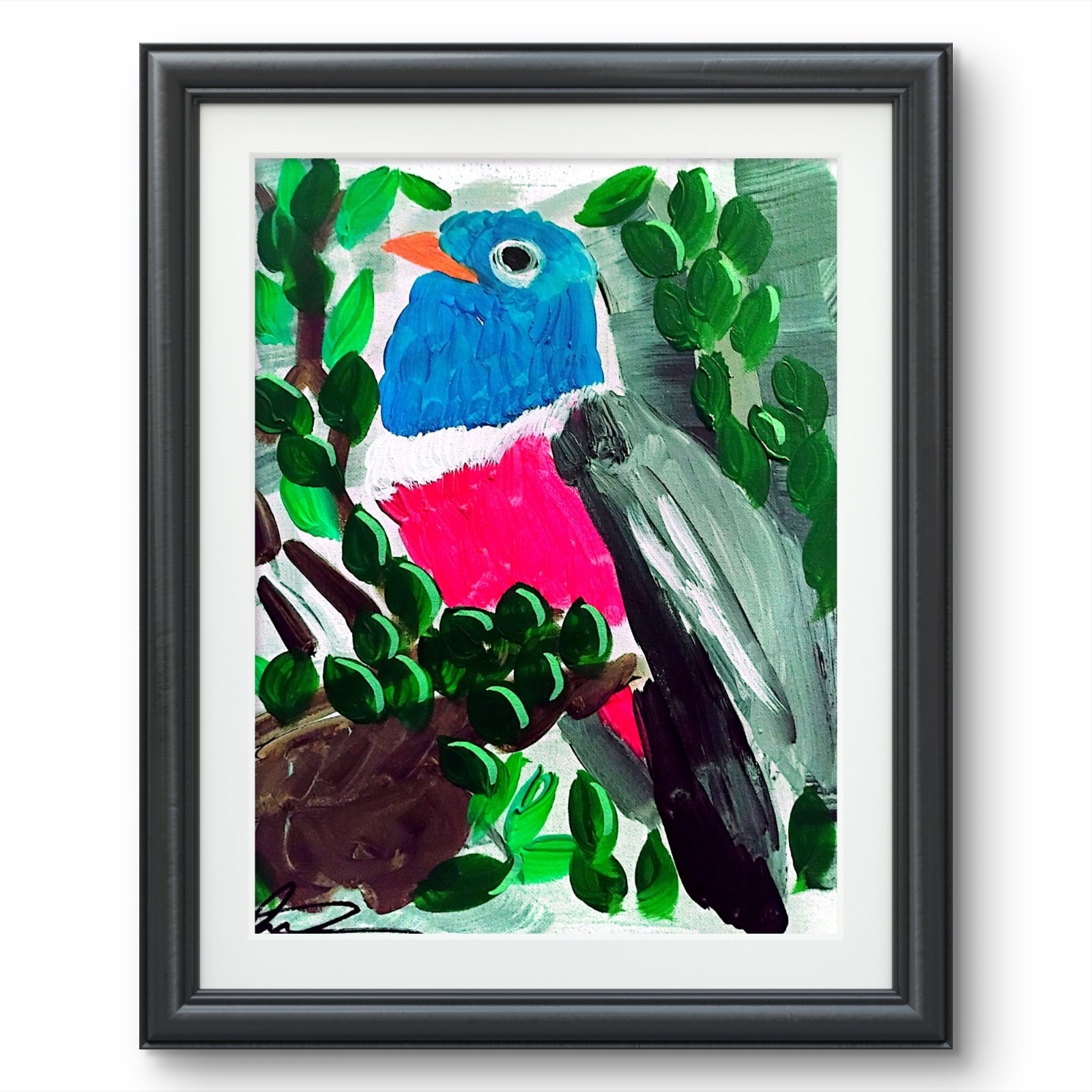 Original art 14 X 11 Royal Bird CANVAS Colorful Modern Art Acrylic Painting